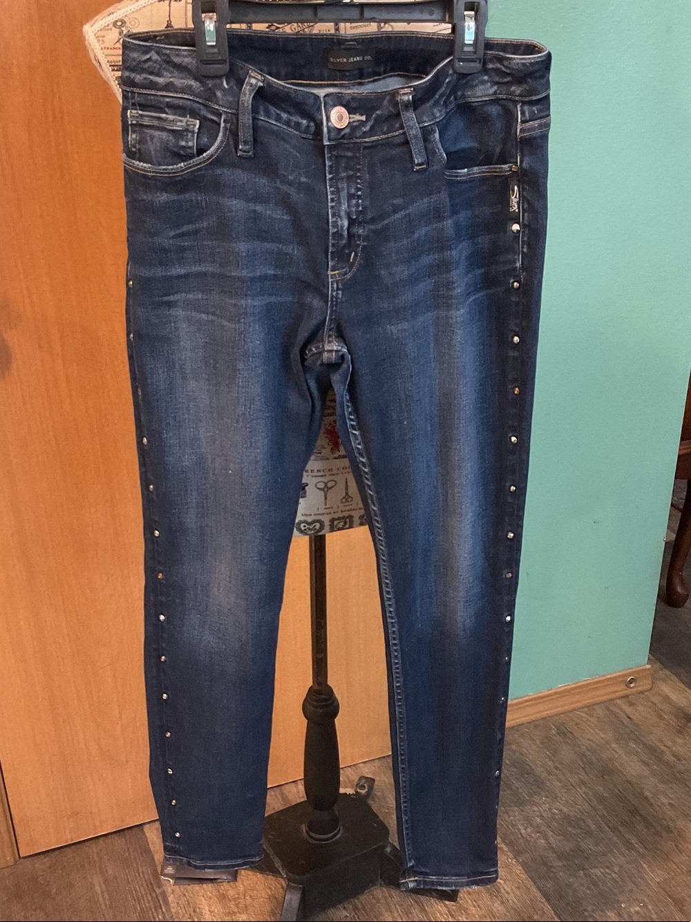 Silver Jeans Dark Blue Skinny Jeans with Side Studs
